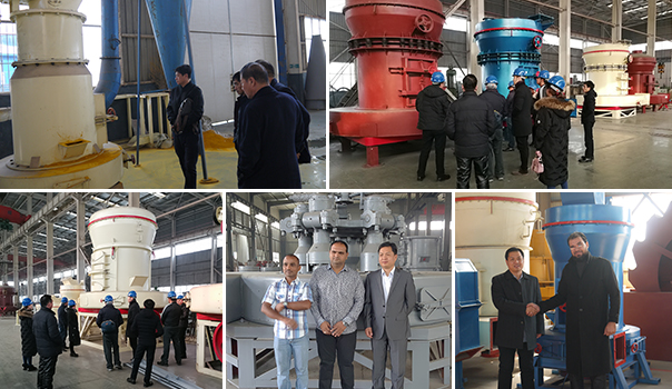 通礦雷蒙磨粉機(jī)車間生產(chǎn)場景、通礦客戶在廠區(qū)參觀雷蒙磨粉機(jī)